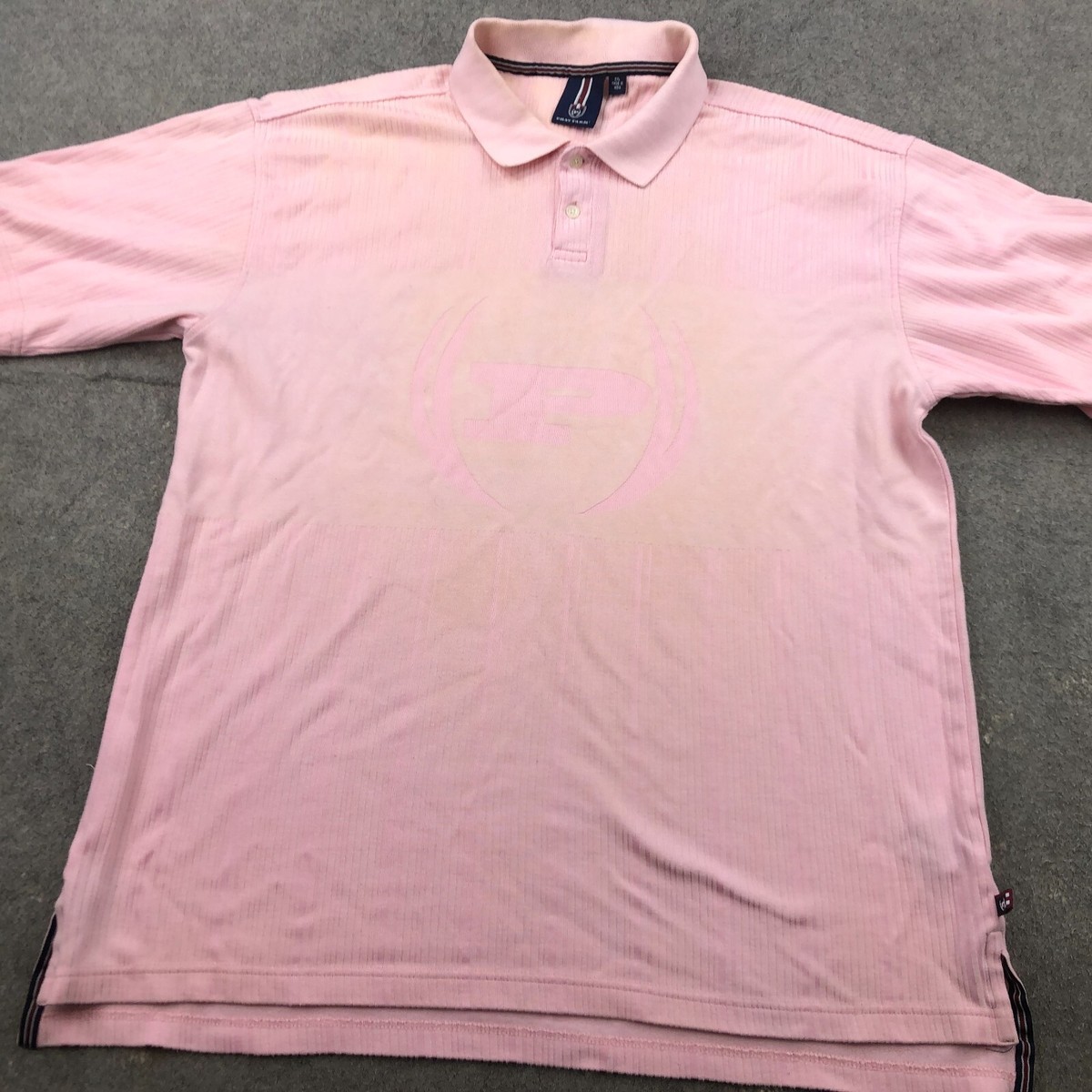 Vintage Phat Farm Polo Shirt Men 2XL Pink Striped Big Logo Hip Hop