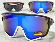 OVERSIZED Vintage Retro Sporty Wrap Shield Style SUN GLASSES Black White Frame