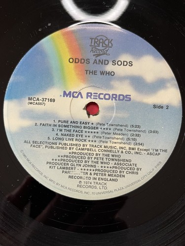 THE WHO ODDS & SODS VINYL LP RECORD 1981 TRACK RECORDS/MCA RECORDS MCA-37169 - Picture 8 of 8