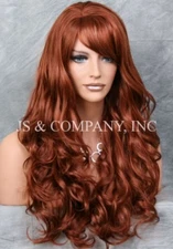 STRIKING Long Wavy Curly with bangs Copper Red Layered Stunning Full Wig win 130