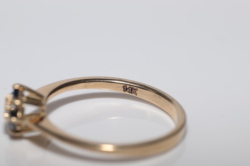 Bague cocktail vintage vers 1980 or 14 carats diamant naturel et saphir - Photo 15 sur 15
