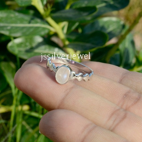 Bague Argent 925 Pierre De Lune Naturelle Arc-en-ciel – Style Boho – Taille Ajustable
