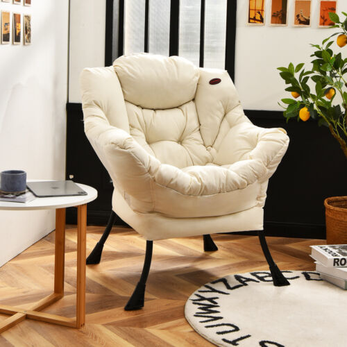 Costway Modern Single Sofa Chair Polyester Fabric Lazy Chair w/Side Pocket Beige - Picture 4 of 11