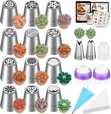 48Pcs Russian Piping Tips Set Cake Decorating Kit Icing Nozzles & Bags Tools
