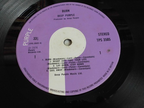 Deep Purple Burn 1974 UK seltene 1. Übergangsausgabe EMI/Gramm Co lila TPS3505 - Bild 2 von 7