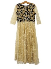 Indian Pakistan Lengha Sari Black Gold Dress Lace