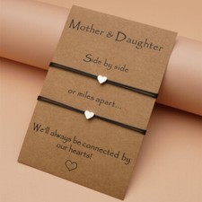 Mother Daughter Day Love Heart Charm Adjustable Bracelet Gift Card Wish Present