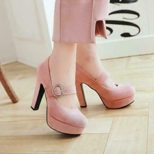 Women Platform Pumps High Heels Round Toe Ankle Strap Sandals Buckle Shoes Party