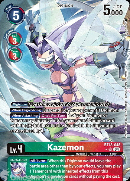 BT18-048 Kazemon : Super Rare Alt Art Digimon Card : BT18-19: Special Booster Ve