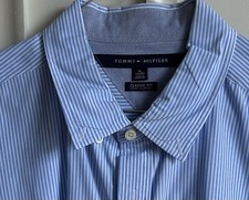 Tommy Hilfiger Shirt Mens XL Blue Striped Long Sleeve Classic Fit