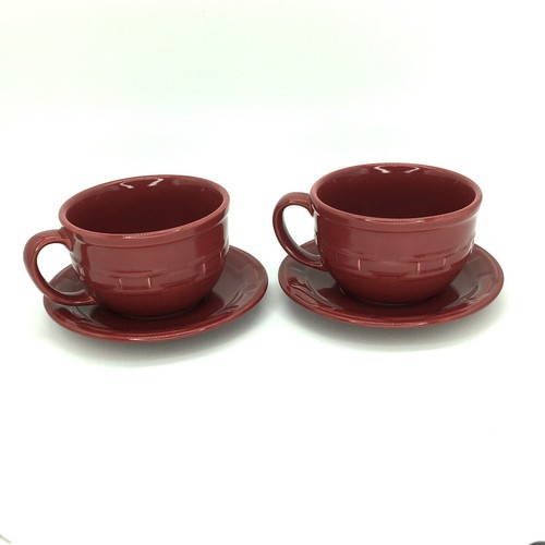 LONGABERGER Paprika Cappuccino Mug Cup Saucer Set of 2 Woven Traditions Unused - 第 4/11 張圖片