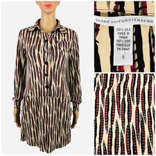 Diane von Furstenberg Womens 0 Dress Silk Feather Print 'Sheena' Long Sleeve EUC