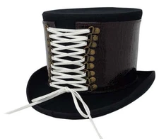 Different Touch Victorian Style Steampunk Mad Hatter Top Hat with Shoelace Men's