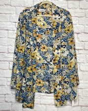 Medium/Large/XL New Blue Yellow White Floral Long Cardigan Jacket Kimono