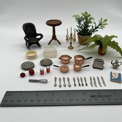 Miniatur Puppenhaus Zubehör Konvolut Besteck, Geschirr, Kandelaber, Pflanzen, Cola - Bild 5 von 5