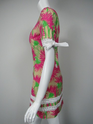 Vestido LILLY PULITZER Fiesta Beige Magenta Lima Floral Elástico Algodón 0 Nuevo con Etiquetas $268 - Imagen 2 de 3