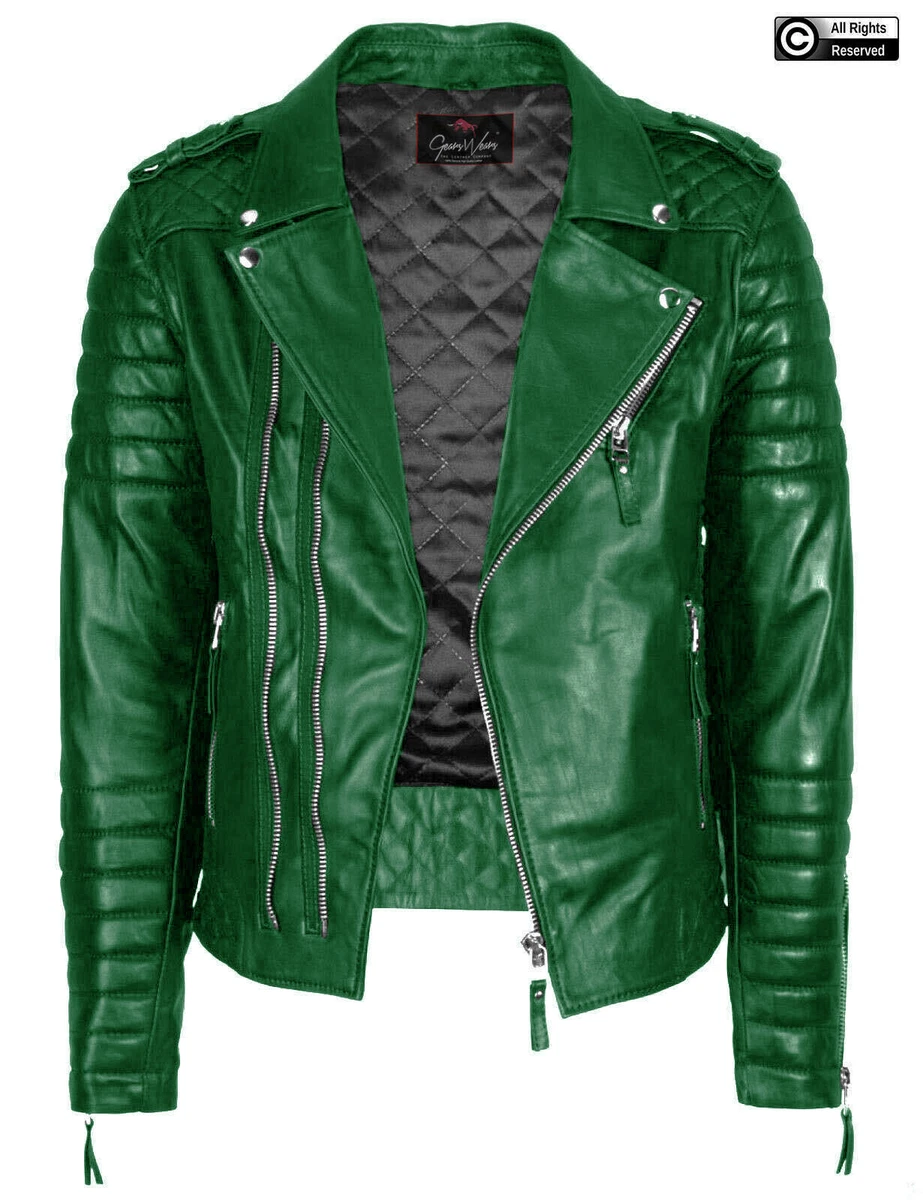 Green color leather best sale jacket
