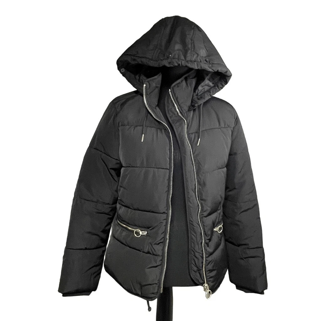 TopShop Black Circle Zipper Hooded Puffer Coat