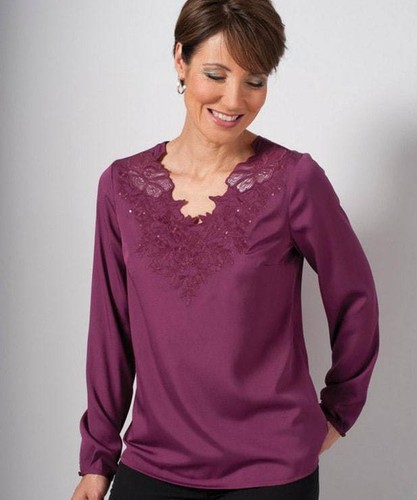 Size Damart Dh182 Uk 12 Blouse Grape Embroidered Rrp Nn 16 £35 qBHBrwt