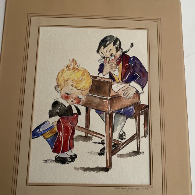 Original illustration art. The teacher and Blushing Student. 11.5 by 8.5 . 1944.