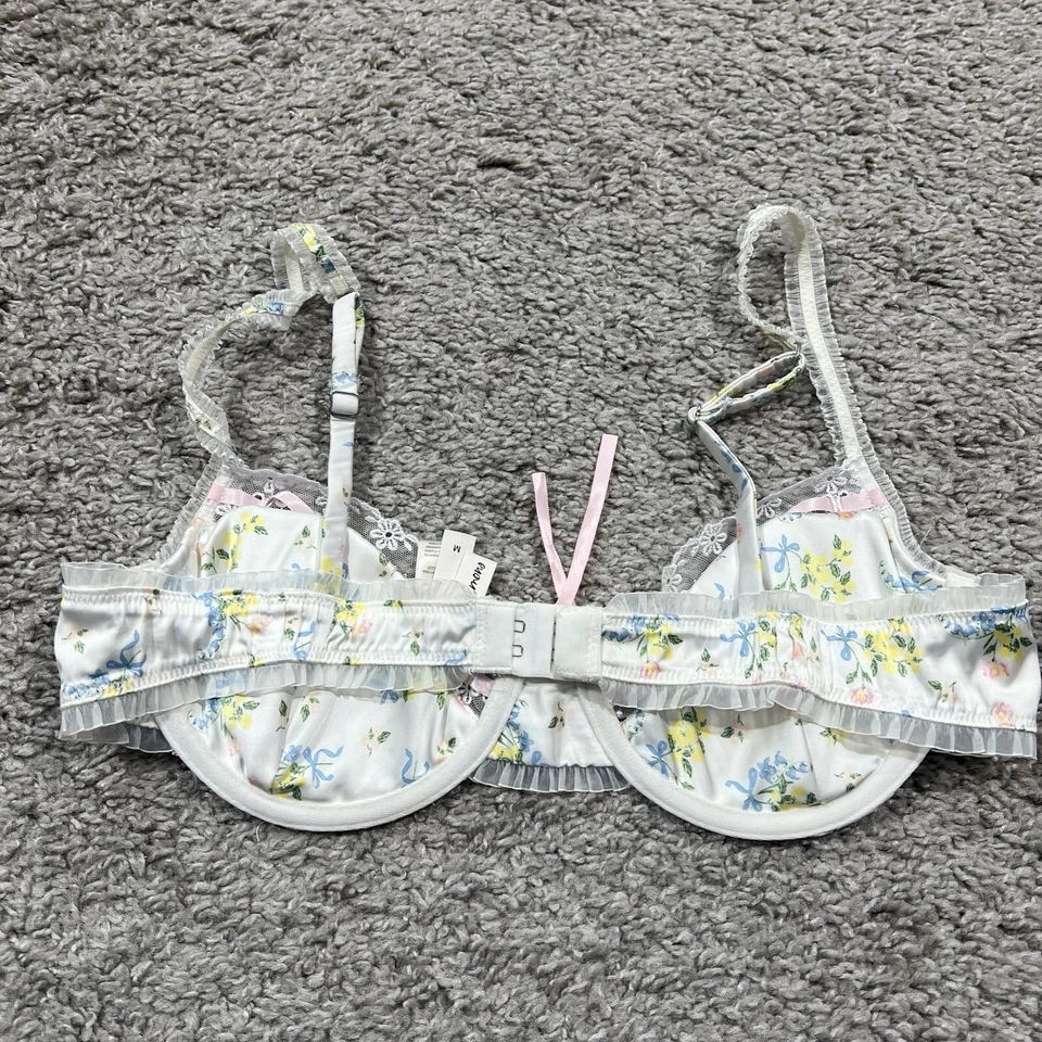Sujetador For Love And Lemons Charlotte Rosa Floral Encaje Lazo Cottagecore Talla Mediana Foto 3 de 4