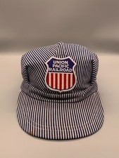 VINTAGE Union Pacific Railroad Hat Cap Snap Back Gray Train Engineer Patch