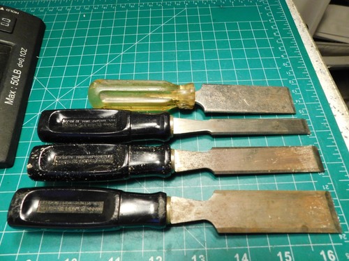 3-Vintage Stanley Bevel Edge Black Handle Wood Chisel Set Plus One OTHER USA - Picture 4 of 12