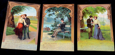 61197 Postcard Under the Linden Tree Lovers Couple Under the Tree Lord on Bench Under Tree