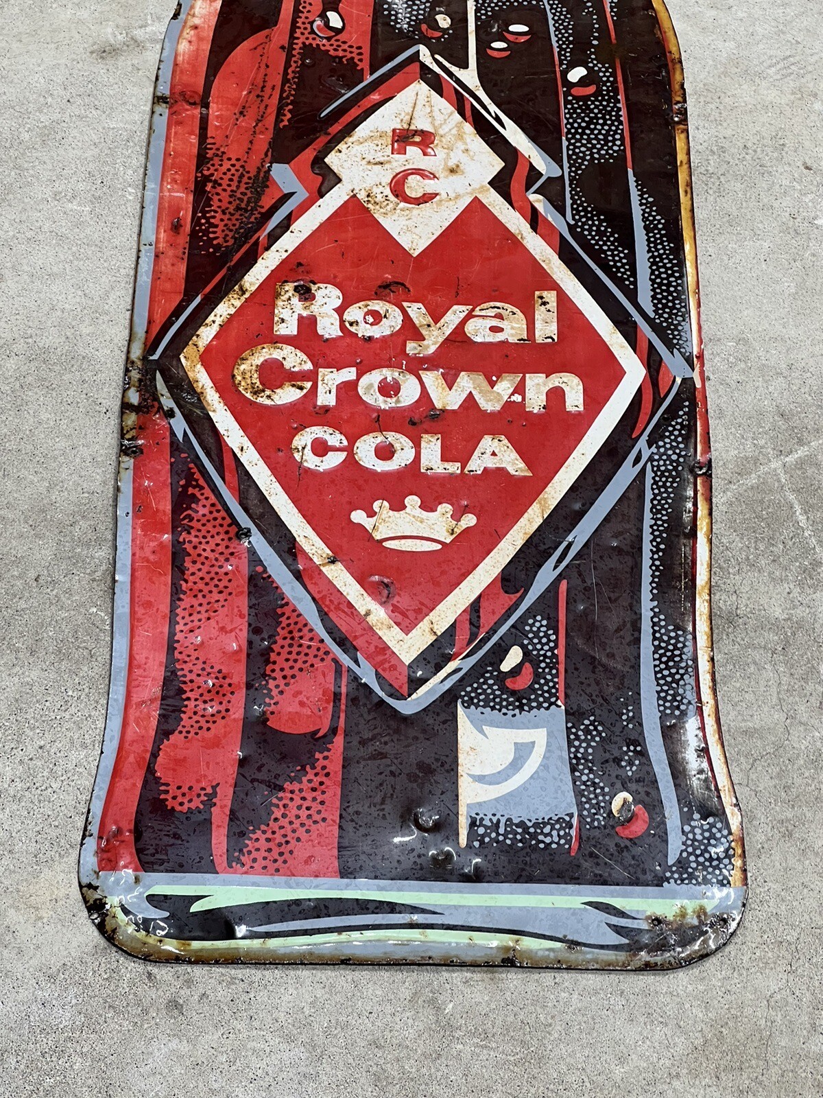RC Cola Advertising Sign Royal Crown Soda 58” Vintage Metal Bottle Soda