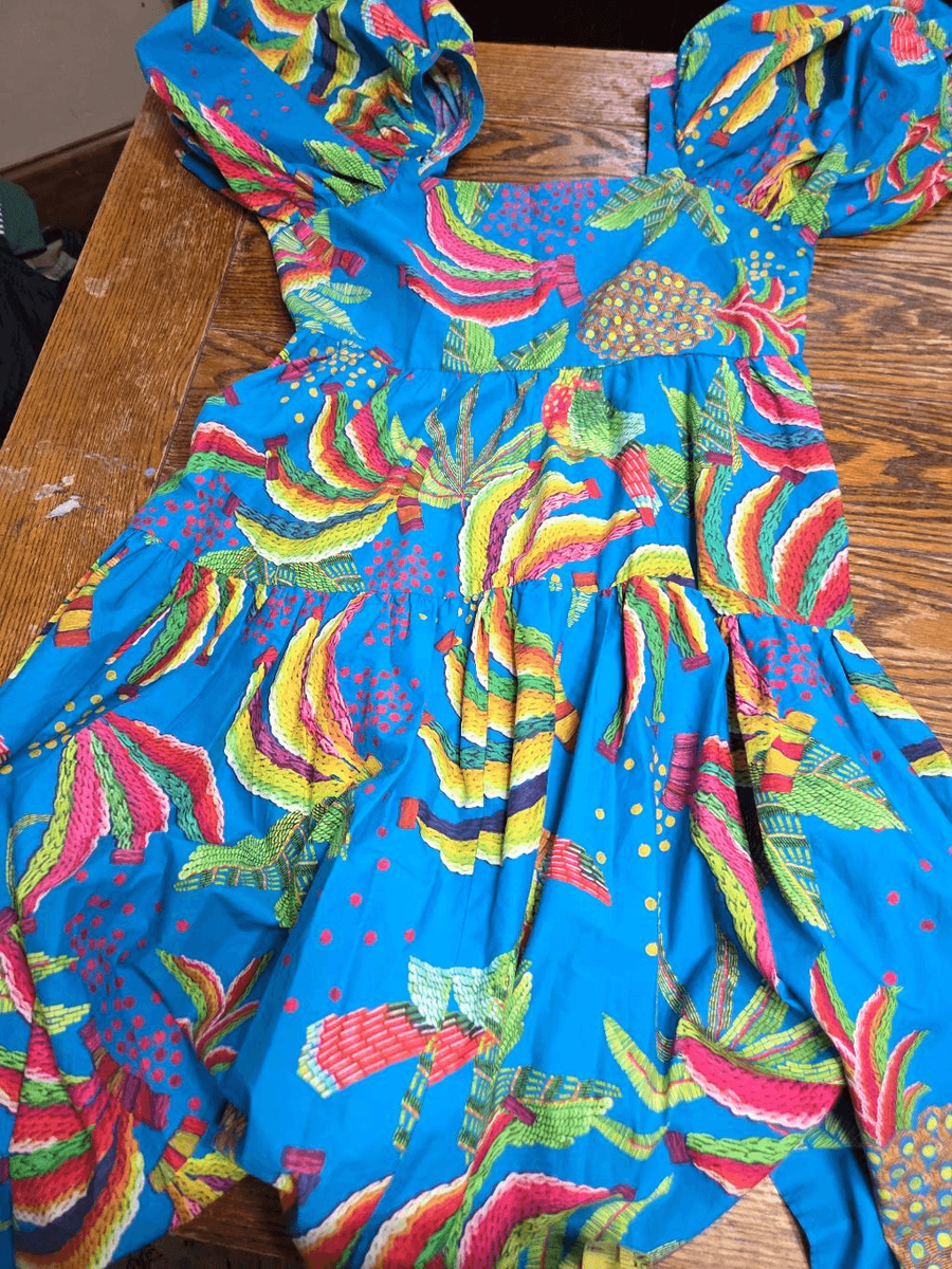 Farm Rio Blue Banana Midi Dress Sz Large | eBay Farm Rio Blue Banana Midi Dress Sz Large | eBay