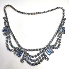 Blue Rhinestone Festoon Vintage Rhinestone Mid Century Necklace Blue Rhinestone Festoon Vintage Rhinestone Mid Century Necklace