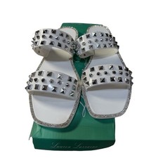 Lauren Lorraine  Studley  White Studded Rhinestone Slide Sandals   Size 6.5 NWT