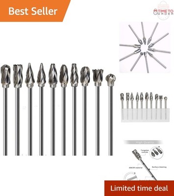 Carbide Burr Set 10pcs Aluminum Wood Die Grinder Bits 6mm Shank 1/4 Inch