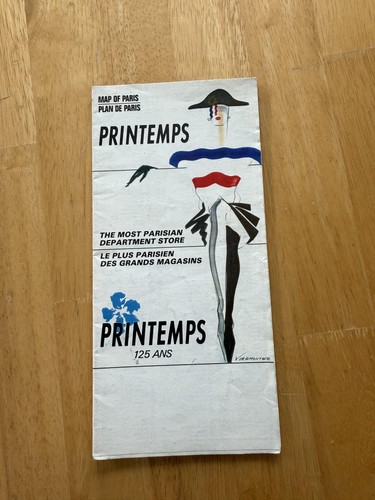 Vintage 1980 Printemps Map Of Paris France Tourist City Map Fold-Out Brochure