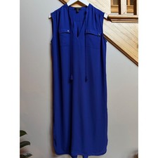 J Crew Womens XS Cobalt Blue Sleeveless V Neck Pocket Tunic Dress Pullover Work