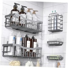 5-Pack Rustproof Stainless Steel Shower Caddy No Drill XL size Dark Grey