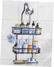 Shower Caddy Hanging with Soap Scrub Holder, Stainless Steel Adjustable Black