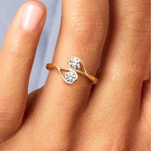 Yellow Gold Toi Et Moi Ring 14k Diamond Oval 1.00 Ct Lab Grown Diamond - Picture 8 of 10