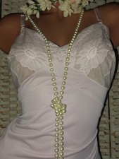 VTG Silky Sheer CHIFFON Inset flower lace sissy mauve dress slip nightgown vf 38