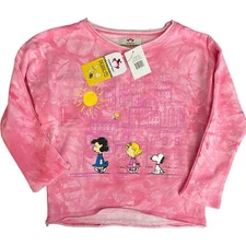 Appaman X Peanuts Sweatshirt Kids Sz 7 Light Pink Tie Dye Slouchy Graphic NWT