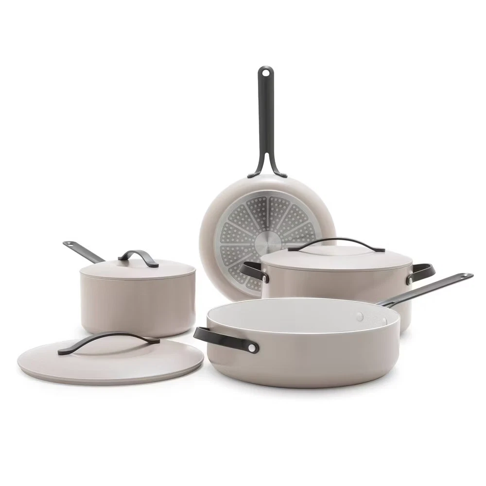 GreenPan 7PC Gray Ceramic Cookware Set - Fry Pan, Stockpot, Black Steel
