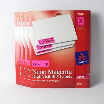 5 Packs of Neon Magenta Avery Labels 5970 Laser Printer
