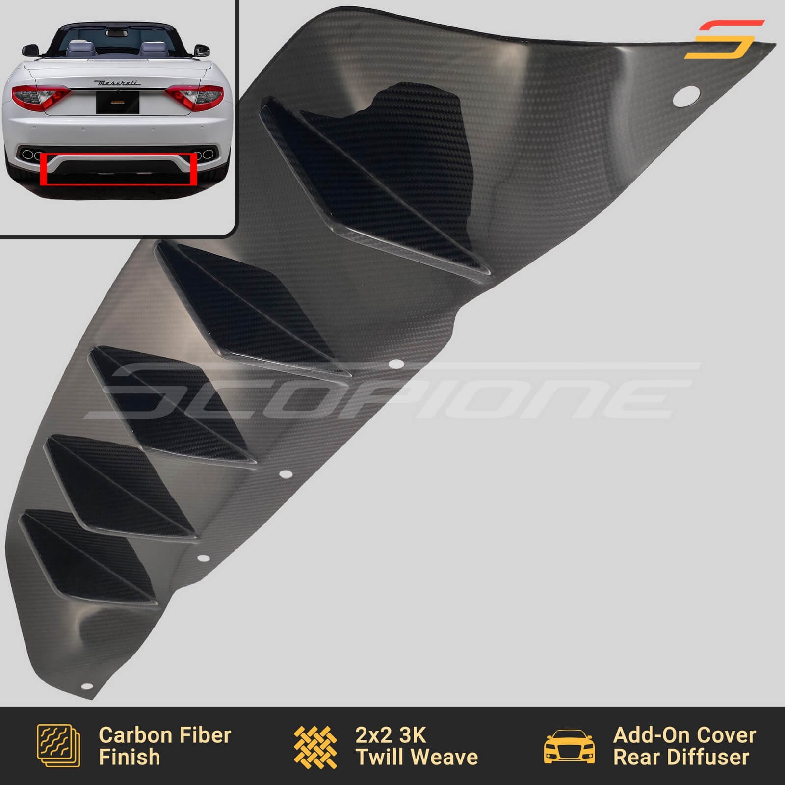 Scopione Carbon Fiber Rear Bumper Diffuser for Maserati 08-17 GranTurismo Cabrio