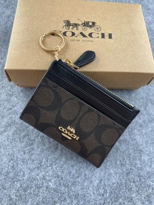 COACH Signature 88208 Mini Skinny Id Case Crossgrain Leather Brown/Black W/Box