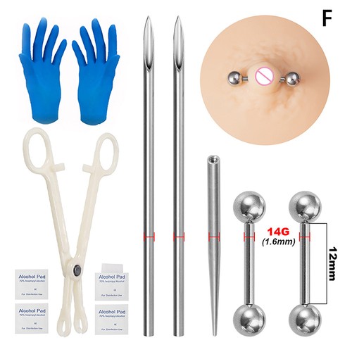 Body Piercing Kit Surgical Steel Threaded Taper Pin Needles Lip Nose Tongue Tool - Picture 18 of 31