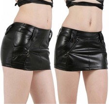Ladies Mini Skirt Wetlook Leather Faux Leather Look Pockets Zips