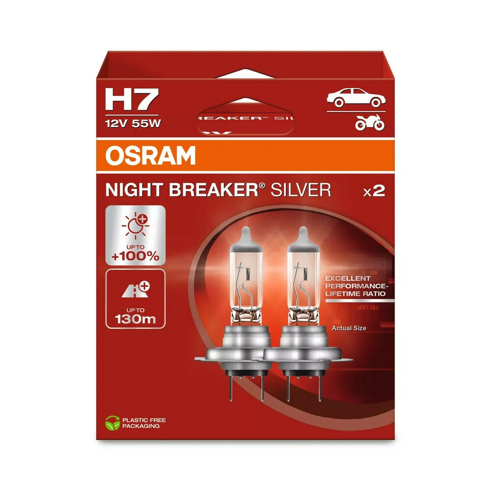 2x OSRAM H7 Night Breaker SILVER 12V 55W Lampadine faro alogene 64210NBS-2HB - Immagine 2