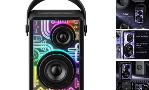 Haut-parleurs Bluetooth sans Fil, Enceintes 80W avec Subwoofer-V5.3, HiFi Noir