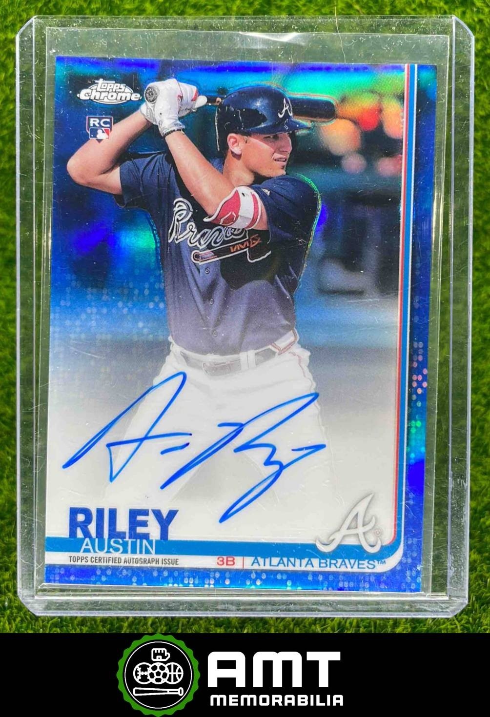 2019 Topps Chrome Austin Riley RC Auto Blue Refractor 77/150 Braves