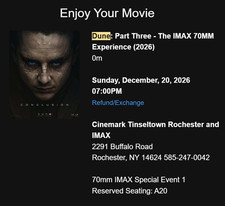 Dune Part 3 IMAX 70MM Cinemark Tinseltown Rochester, NY 12/20 SAT, 7 PM